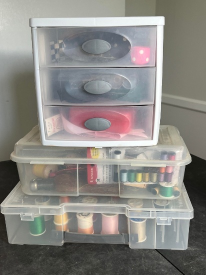 Large Lot of Various Thread & Ribbon in Plastic Organizers