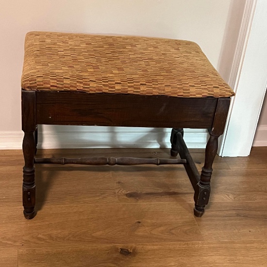 Vintage Stool with Upholstered Top