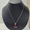 Sterling Silver Necklace with Large Pink Stone Pendant