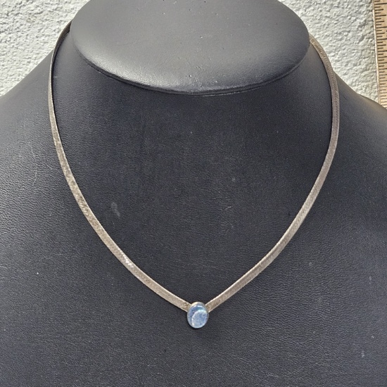 Sterling Silver Snake Chain with Blue Stone