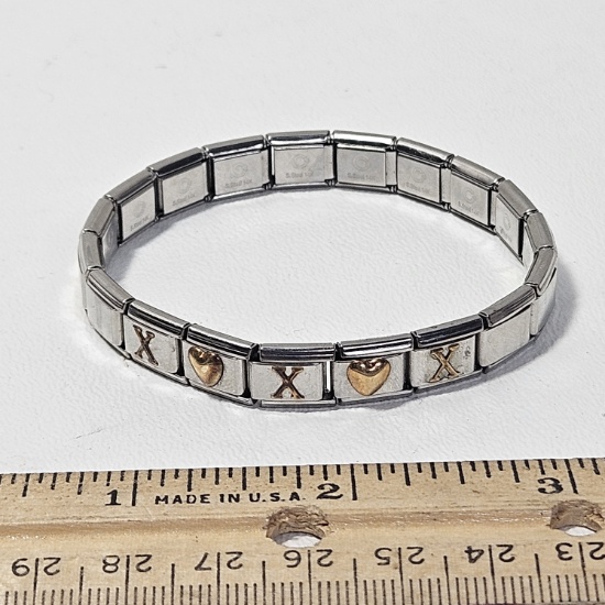 Stainless Steel Flex Bracelet with 14K Gold X’s and Hearts