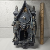 Resin Battery Operated Pendulum Wall Clock, Medieval Castle with Lion Head and 2 Knights