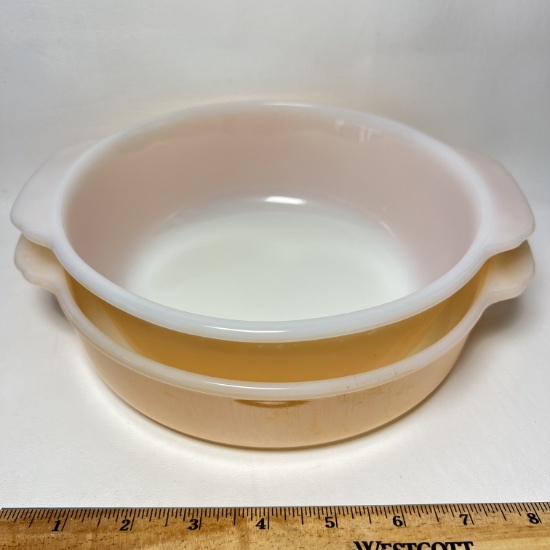 Pair of Fire King Peach Luster Baking Dishes
