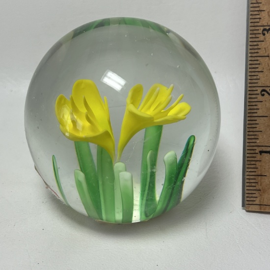 Art Glass Floral Paperweight