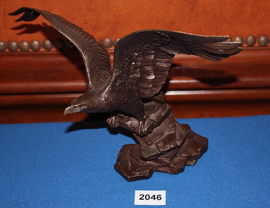 Bronze Eagle Sculpture, Poised for Glory