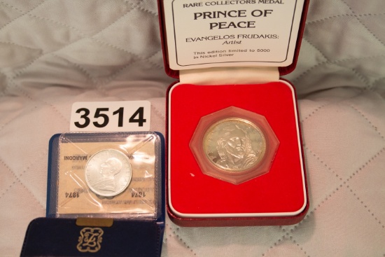 Prince of Peace Medal & 1874-1974 Italiana Silver