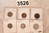 3 Seated Dimes & 3 Shield Nickels