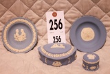 Wedgewood blue saucers & covered boxes