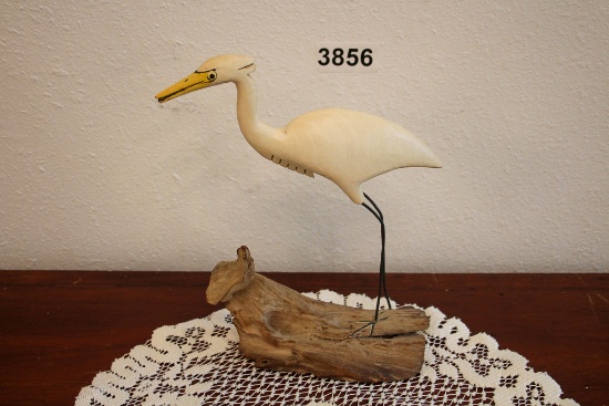 White Egret Wood Carving