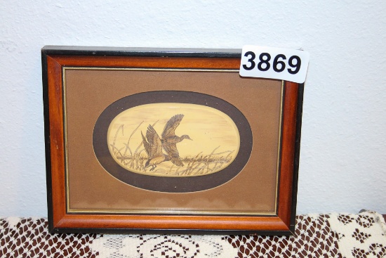 Stephen Barlow engraved Scrimshaw - Flying Ducks