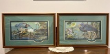 Pair of signed & framed heron prints