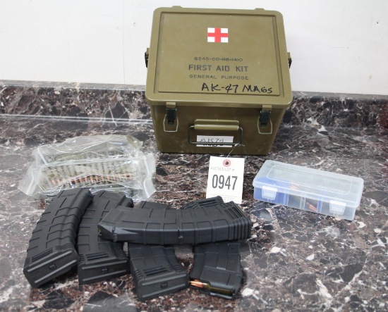 AK-47 Mags & 5.45x39 On Stripper Clips In First Aid plastic Box