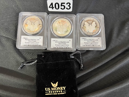 3 $1 Silver Eagle coins