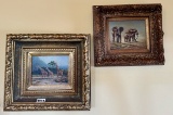 Hand Painted Giraffes in ornate gold frame