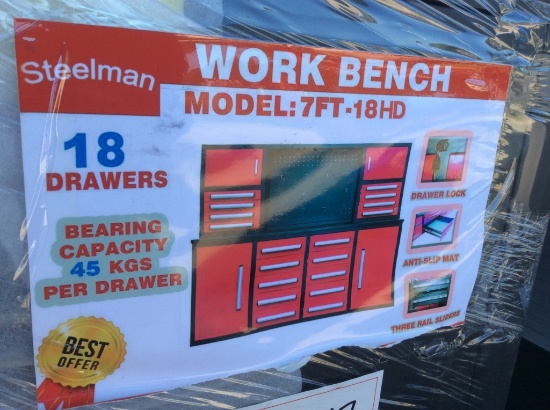 (260)7' WORK BENCH W/ 10 DRAWERS & 2 CABINETS