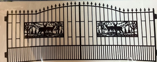 (152)20' WROUGHT IRON ENTRY GATE - SQUARE - 2 DEER