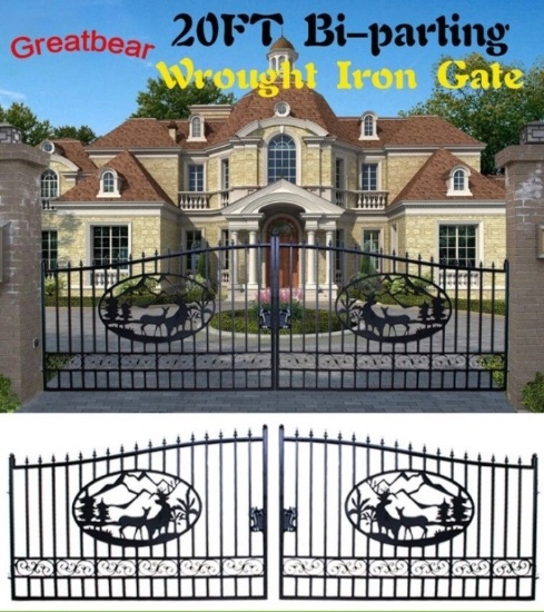 (721)GREATBEAR 20' WROUGHT IRON ENTRY GATE - DEER