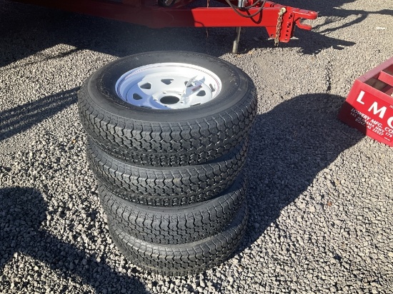 (805) - (4)ST205/75R15 TIRES/RIMS - 5 LUG