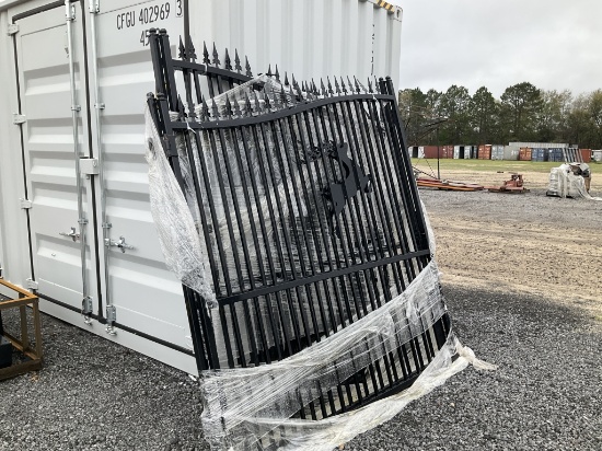 (1035)UNUSED SKLP 14' BI-PARTING WROUGHT IRON GATE