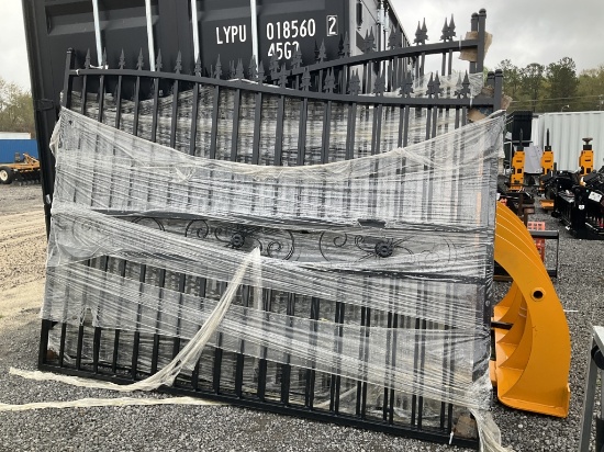 (1054)UNUSED SKLP 20' BI-PARTING WROUGHT IRON GATE