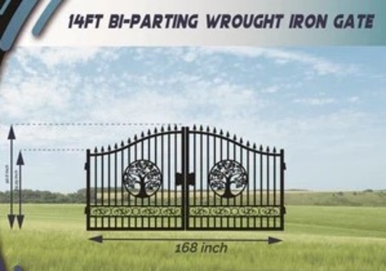 (1164)UNUSED 14' BI-PARTING ENTRY GATE - TREE