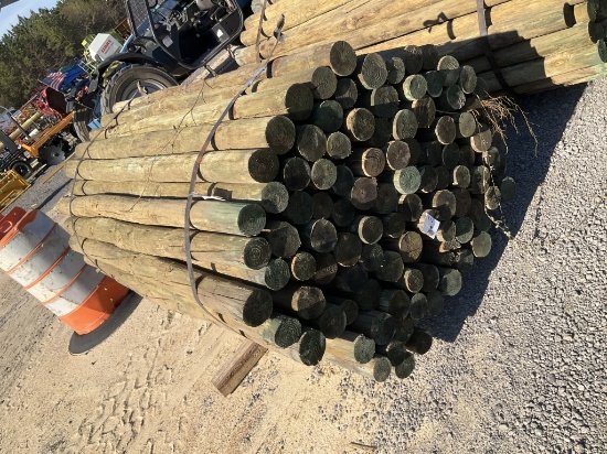 (744)BUNDLE OF 100 - 3" X 7' WOOD POST