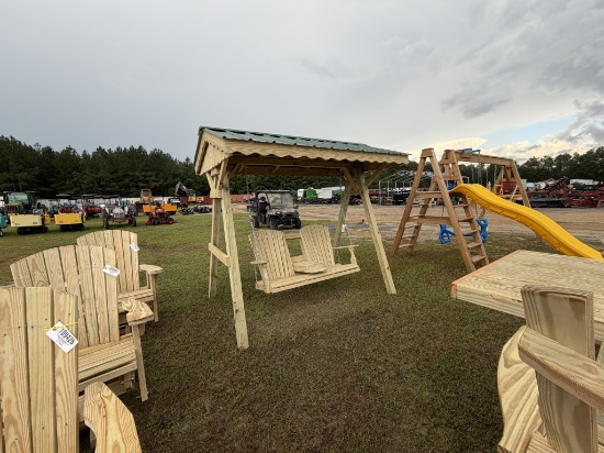(6)ADIRONDACK CUP SWING W/ METAL ROOF FRAME