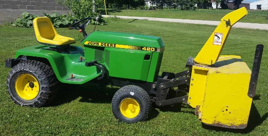 1987 John Deere 420 garden tractor, 48" mower deck