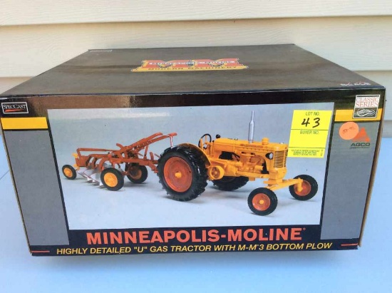 U gas tractor with MM 3-bottom plow, NIB