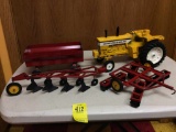 MM Farm Set, white-wheeled G-1000 tractor , roller disc, 4-bottom plow and wagon