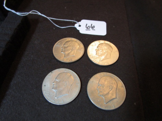 Lot of 3 Eisenhower Dollars and 1 Bicentennial Dollar