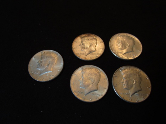 Lot of 5 1964 Kennedy Half Dollars