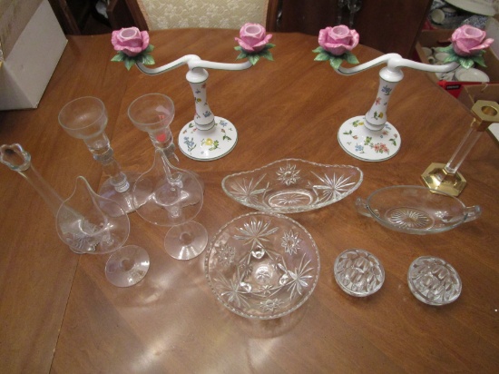 Misc. Glass Lot of Candlesticks and Serving Pieces