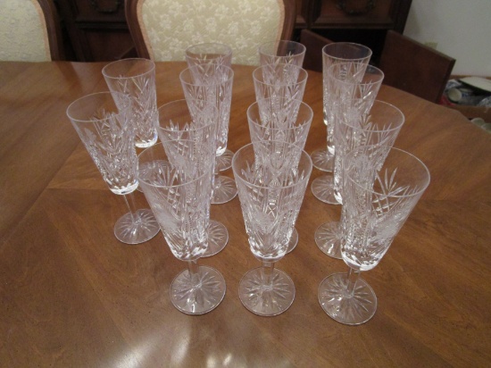 Lot of 14 Waterford Crystal Christmas Tree Champagne Glasses