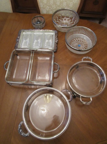 Large Lot of Silver Plate and Glass Serving Pieces