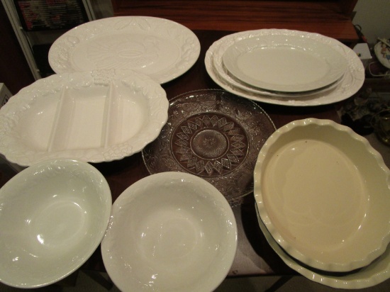 Lot of Turkey Platters, Cake Plate, Pie Plate