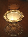 Towle Silver Plate Serving Platter with Glass and Wood Inserts