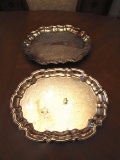 Lot of 2 Leonard Silver Plate Footed Serving Trays