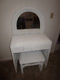 Wicker Vanity and Bench