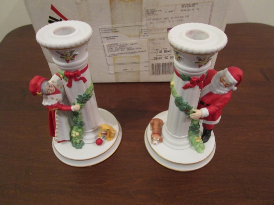 Santa and Mrs. Claus Christmas Candlesticks by Danbury Mint