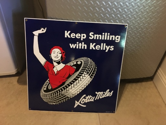 Large Heavy Porcelain Kelly Tire Sign 24?x24? NO RESERVE