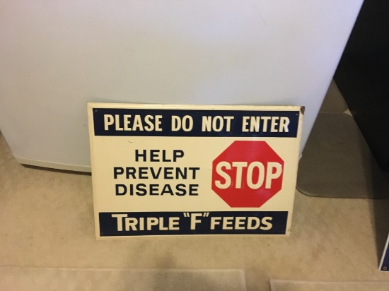 Triple F Feed Sign (metal). 20?x15 NO RESERVE