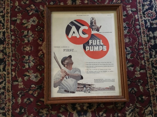 Framed AC Fuel Pump Ad W/ Babe Ruth NO RESERVE