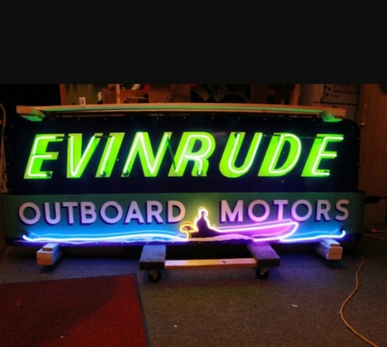  Evinrude tin neon sign, on full metal canister, 2ft x 4ft