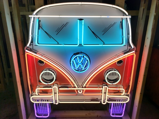 VW Bus tin neon sign, on full metal canister, 48in x 60in, with flasher