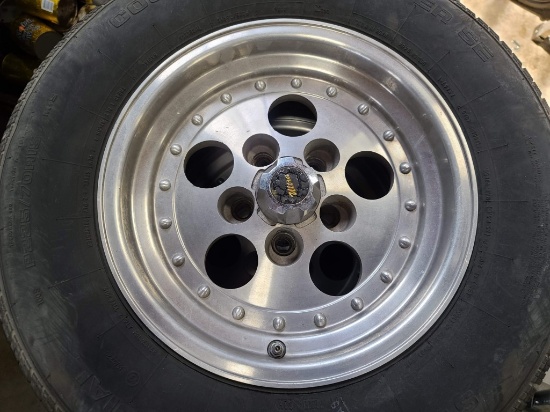 Lot 303- 4 15-inch Aluminum ï¿½Phone Dialï¿½ style wheels and Cooper tires SE 22570R15
