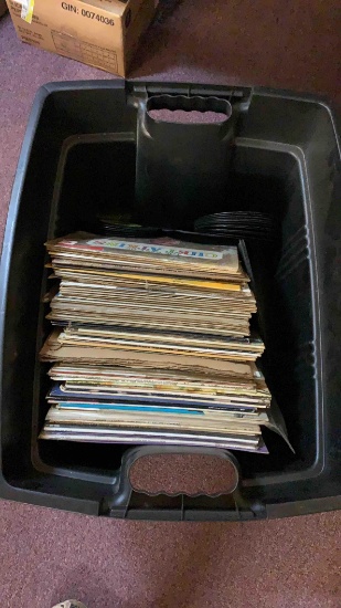 Large tote full of records and 45 records