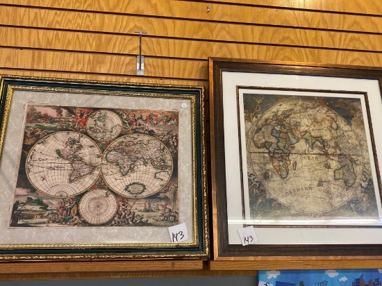 2 large framed world prints