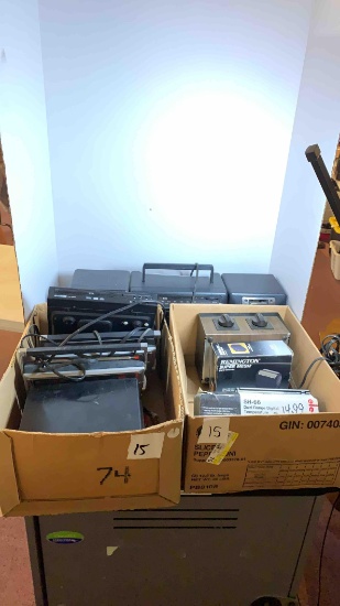 Rosko tape recorder, 2 AM FM radios, Robyn 23 channel mobile transceiver, Curtis DVD player,