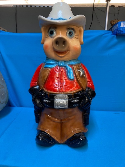 Large vintage piggy bank 26 inches high Clyde the sheriff